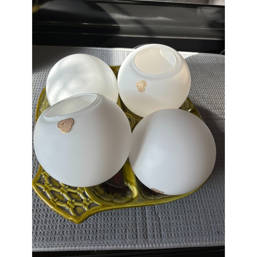 V V Made In France Vintage White Frosted Glass Sphere Globe Lamp Shades Set of 4 - Picture 2 of 5